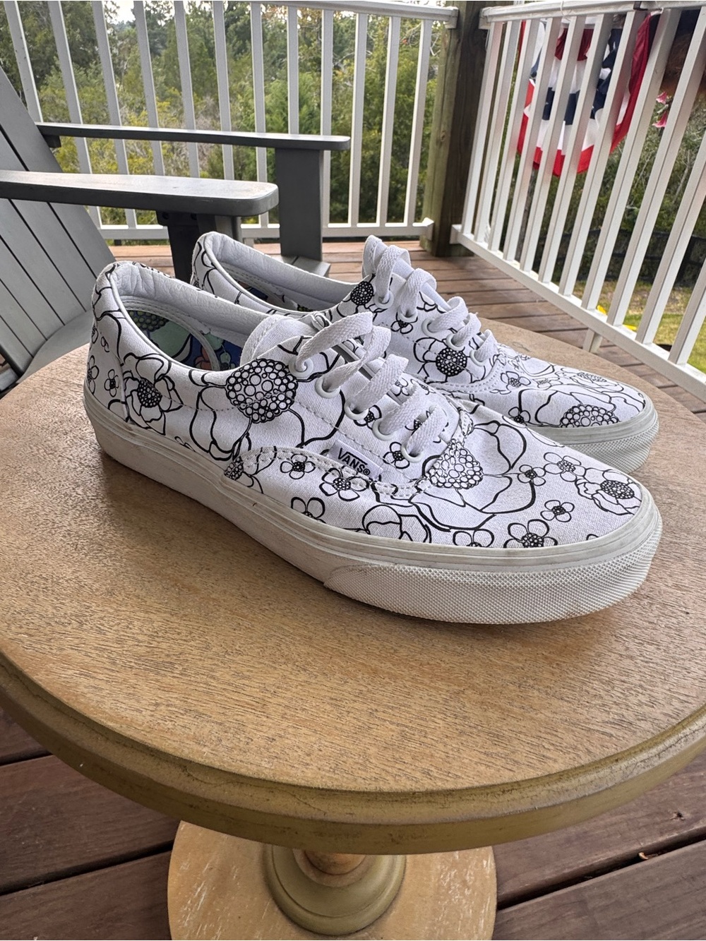 Vans Era Floral Canvas Sneakers White Black Women’s 9.5 Classic Skate